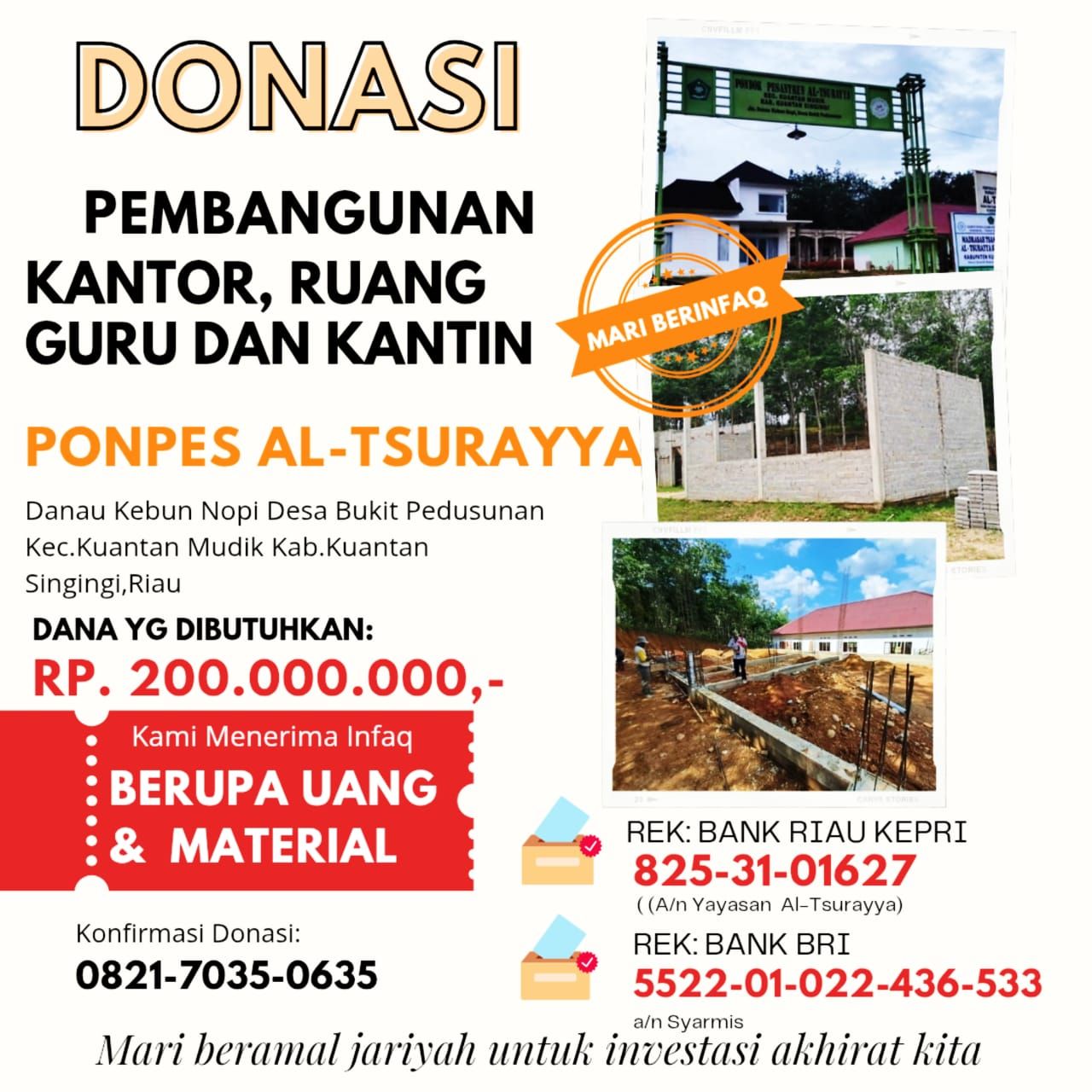 DONASI PEMBANGUNAN KANTOR, RUANG GURU, DAN KANTIN
